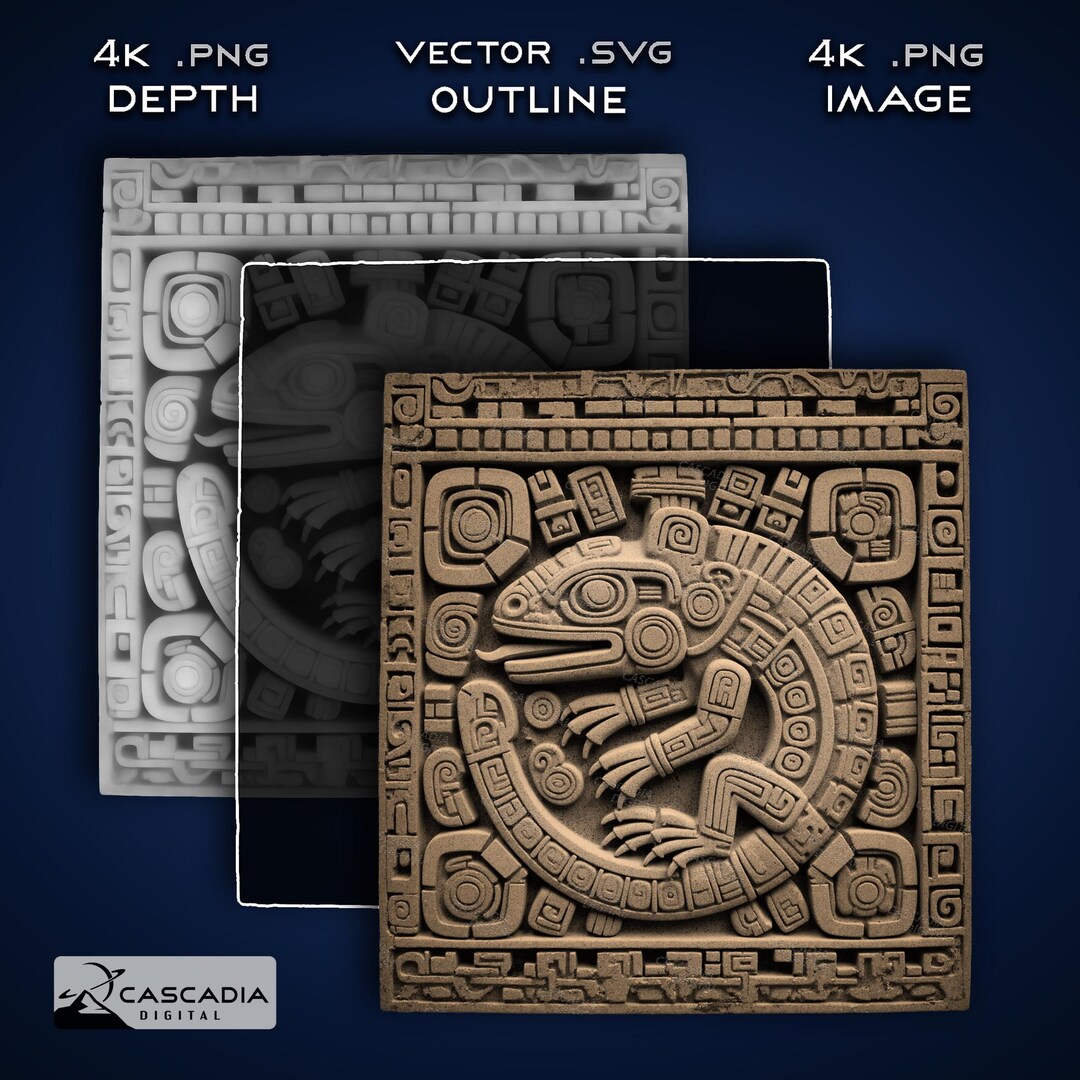 Lizard Aztec - Laser Engrave 4K PNG Image, Depth Map, Exact-outline Cut ...