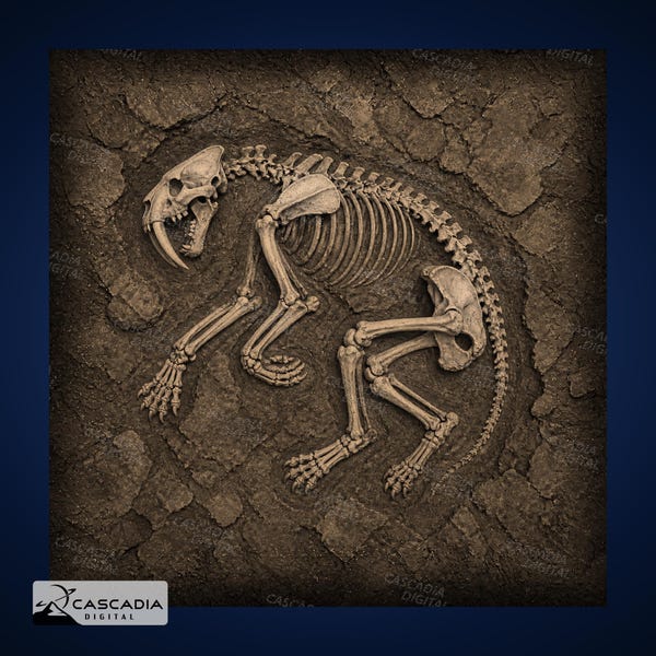 Smilodon Fatalis Saber Tooth Tiger Prehistoric Fossil Excavation - Laser PNG and Depth Map for Glowforge and LightBurn