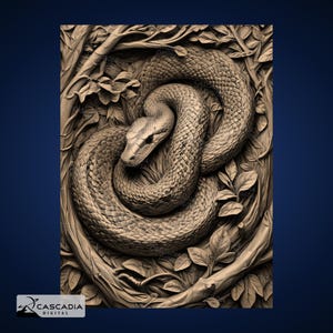 Python slang in boom - lasergraveren 4K png-afbeelding, dieptekaart, houten leisteen 3D-illusie - dieren in het wild natuur reptiel 1281