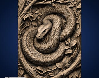 Python Schlange im Baum - Laser PNG und Tiefenkarte für Glowforge und LightBurn