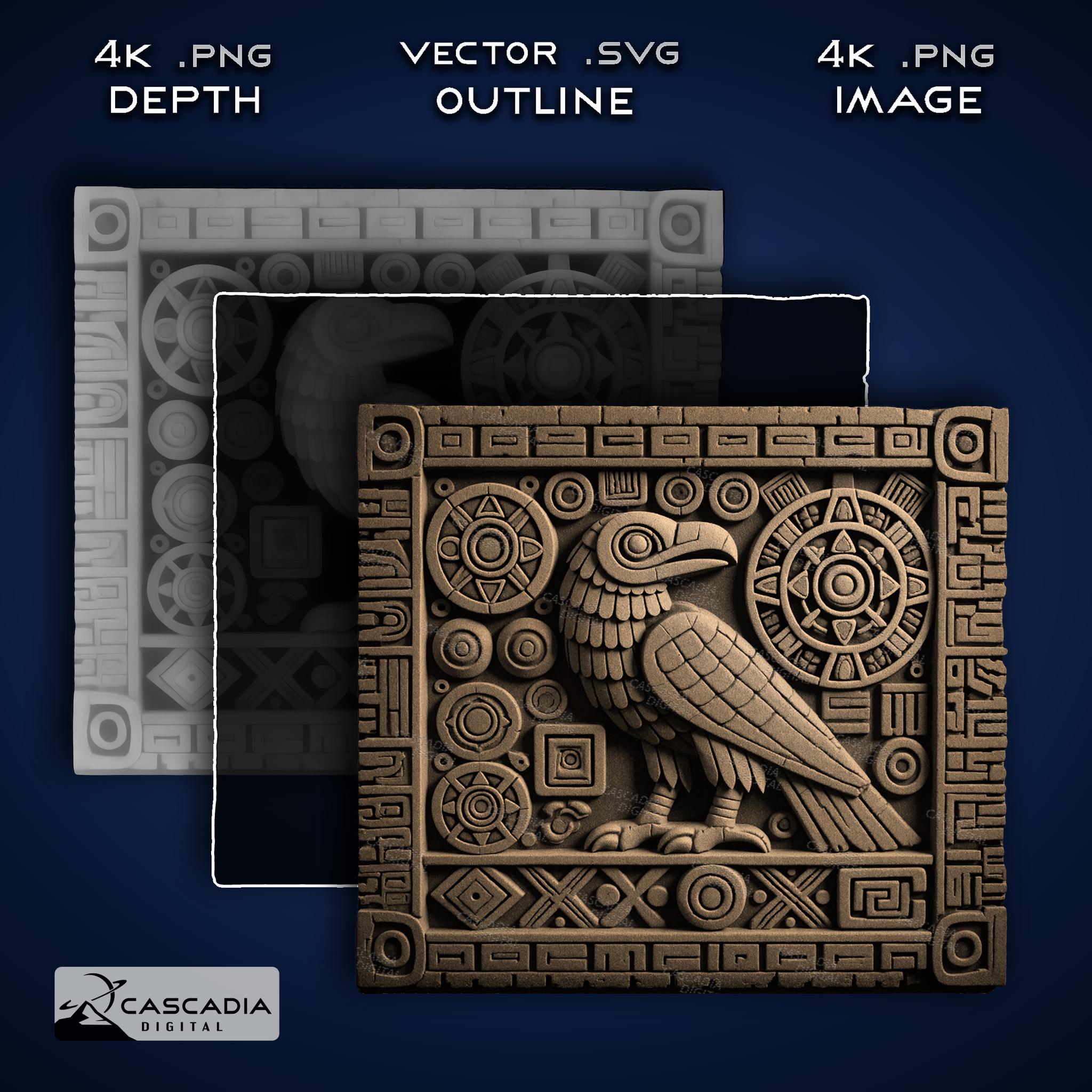 Eagle Raven Aztec - Laser Engrave 4K PNG Image, Depth Map, Exact ...