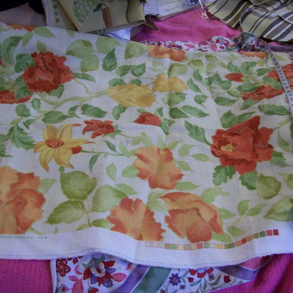 Vintage Large FLoral Print Drapery or upholstery fabric 1 yard 21 inch length x 56 inch width
