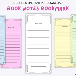 Book Notes Bookmarks | Printable PDF, Colorful Annotating Bookmark, Reading Tracker Log, Reading Journal, Bookish, TBR, Double Sided