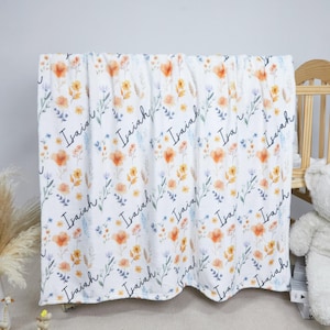 Personalized Wildflower Name Blanket，Custom Baby Name Blanket, Newborn Girl Nursery Decor, Newborn Swaddle, Name Blanket，Christmas gifts
