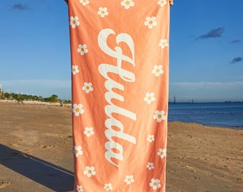Toalla de playa personalizada estilo boho con margaritas, toalla de piscina personalizada con estilo, toallas de piscina personalizadas para niños, toalla de playa para niños, regalos de verano