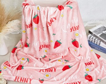 Personalized Strawberry Blanket, Custom Name Swaddle