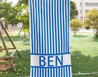 Custom Striped Beach Towel, Personalized Name Pool Party Favor