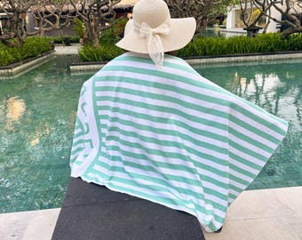 Toalla de playa a rayas personalizada, toalla de piscina personalizada, regalo retro para damas de honor