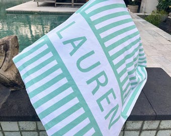 Custom Stripe Beach Towel with Name, Beach Bridal Party Towel, Preppy Girls Pool Towel,cmmer Essentials Vacation, Swimming Club Towel
