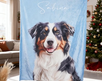 Personalized Pet Photo Blanket: Custom Fleece Dog/Cat Mom Gift Custom Pet Blanket Using Pet Photo + Name Custom Dog Portrait Blanket