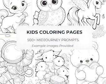 500++ Kids Coloring Pages Midjourney Prompt | Ready to Sell | Digital Print | AI Art Prompts | AI Coloring Book Prompts