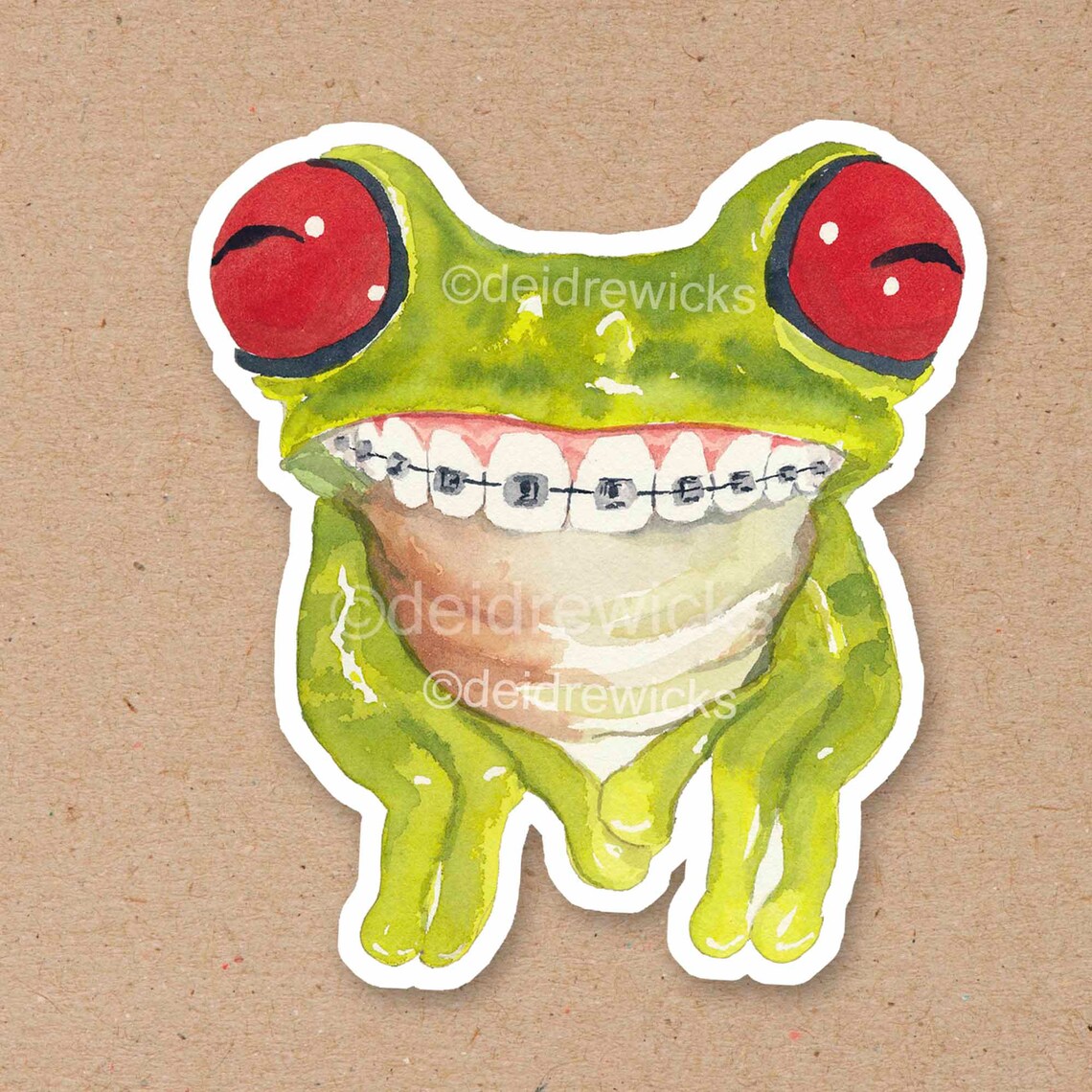 Frog With Braces Sticker Die Cut Vinyl Sticker of Smiling | Etsy