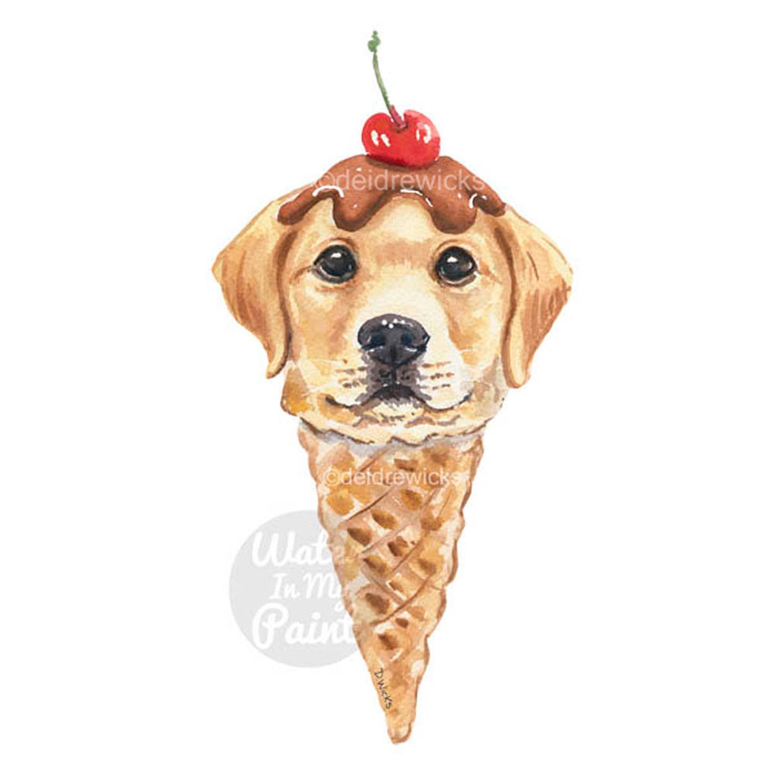 Dog Ice Cream Cone Clipart Watercolour Clip Art Yellow Lab Etsy