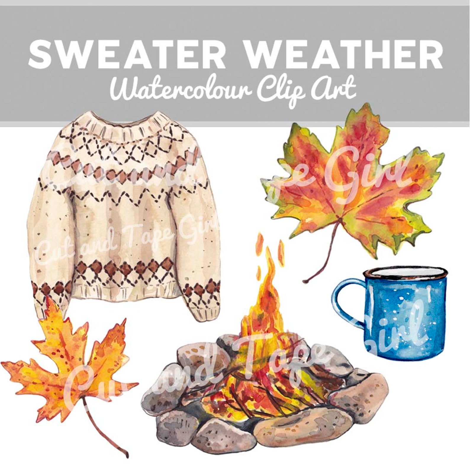Autumn Watercolor Clipart Fall Sweater Weather Clip Art Etsy