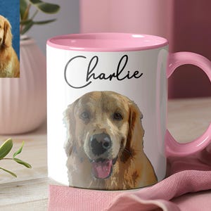 Custom Pet Portrait Mug with Photo and Name, Custom Dog Coffee Mug, Dog Mom Gift, Personalized Cat Dad Mug, New Dog Mug for Pet Lovers
