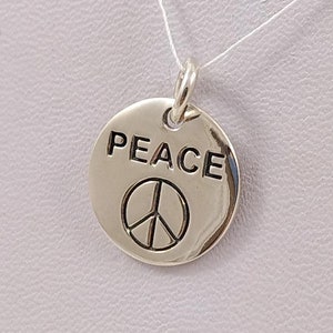 Sterling Silver Peace Sign Pendant- Round Peace Symbol-Silver Peace Symbol Charm-
