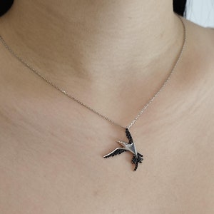 Sterling Silver Flying Seagull Necklace with Cubic Zirconia-Flying Bird Necklace-Flying Bird Jewelry-Necklace-Bird Lover Gift