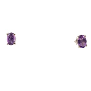 Sterling Silver Amethyst Stud Earrings: Minimalist Oval Gemstone