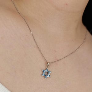 Small Silver Star of David Pendant with Blue Enamel, Magen David Pendant, Religous Necklace, Jewish Jewelry, Handmade Jewelry, Israel star