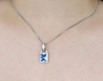 Sterling Silver Tanzanite Necklace: Rectangular Gemstone Pendant