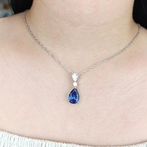 Silver Tanzanite Necklace, Pear Cut Tanzanite Pendant, Tanzanite Jewelry, Anniversary Gift, Wedding Necklace