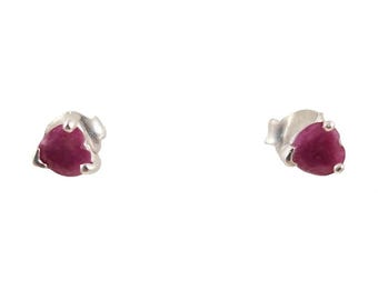 Natural Ruby StudsTriangle: Tiny Sterling Silver Earrings