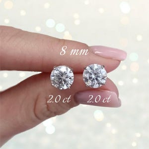Moissanite Stud Earrings, Sterling Silver 925, Round Cut Moissanite, 8 mm Diameter, Push-back Earrings, Bride Earrings, Wedding Earrings