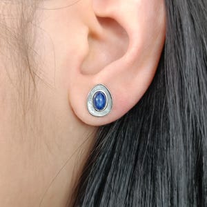 Blue Star Sapphire Earrings, 925 Sterling Silver Earrings, Oval Star Sapphire, Genuine Star Sapphire, Bridesmaid Earrings
