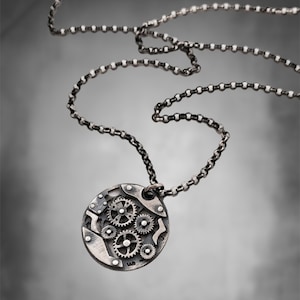 Necklace Men Mechanism, Sterling Silver Gear Necklace, Mechanical Necklace, Mens jewelry for men, Engineer Necklace, Boyfriend Gift