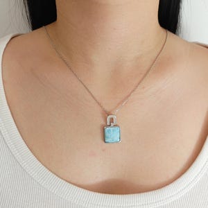 Silver 925 Larimar Necklace, Silver Necklace 925, Natural Blue Larimar Gemstone, Larimar Jewelry, square larimar pendant, larimar natural