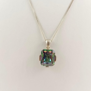 Silver Mystic Topaz Pendant, Necklace with Square Mystic Topaz, November Birthstone Pendant, Mystic Topaz Jewelry, Big Mystic Topaz Pendant