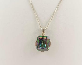 Sterlingzilveren Mystic Topaas-hangerketting: vierkante edelsteen