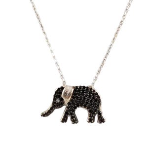 Elephant Necklace with Black Zircon Stones-Sterling Silver 925 Elephant Jewelry-Animal Necklace-Elephant Pendant-Gift for Elephant Lovers