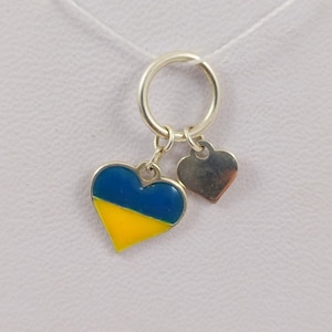 Silver pendant small heart with enamel in the colors of the Ukrainian flag.