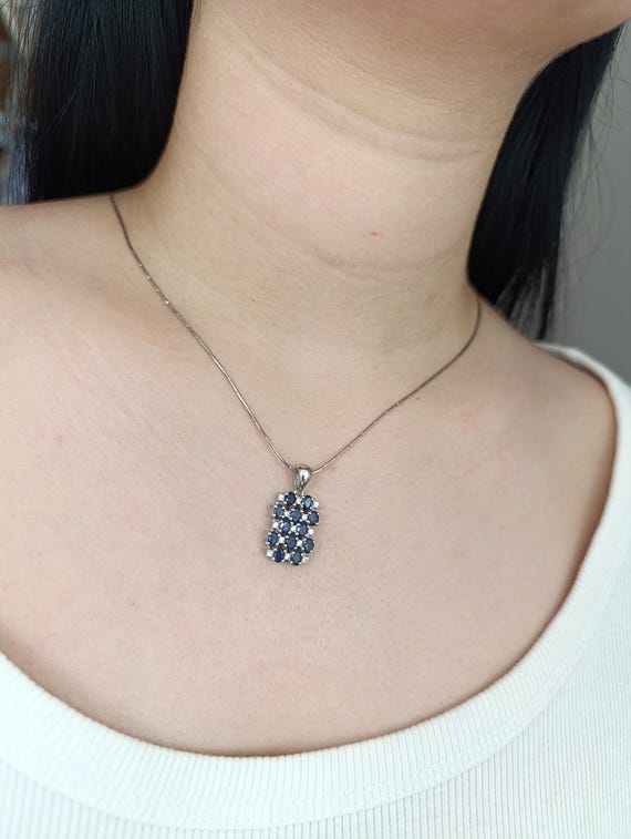 Pendentif Argent 925 Saphir Bleu Et Perles Blanches - Style Ancien - Neuf Avec étiquettes