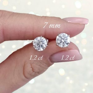 Sterling Silver Moissanite Stud Earrings, Luxury earrings, Round Cut Moissanite, 7 mm Diameter, Bride Earrings, Wedding Earrings