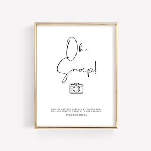 Oh Snap Wedding Photos Sign Template, Printable Wedding Hashtag Sign, Editable Hashtag Template, Instagram Sign, Modern Minimalist, AVA image 1