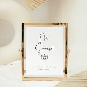 Oh Snap Wedding Photos Sign Template, Printable Wedding Hashtag Sign, Editable Hashtag Template, Instagram Sign, Modern Minimalist, AVA image 3