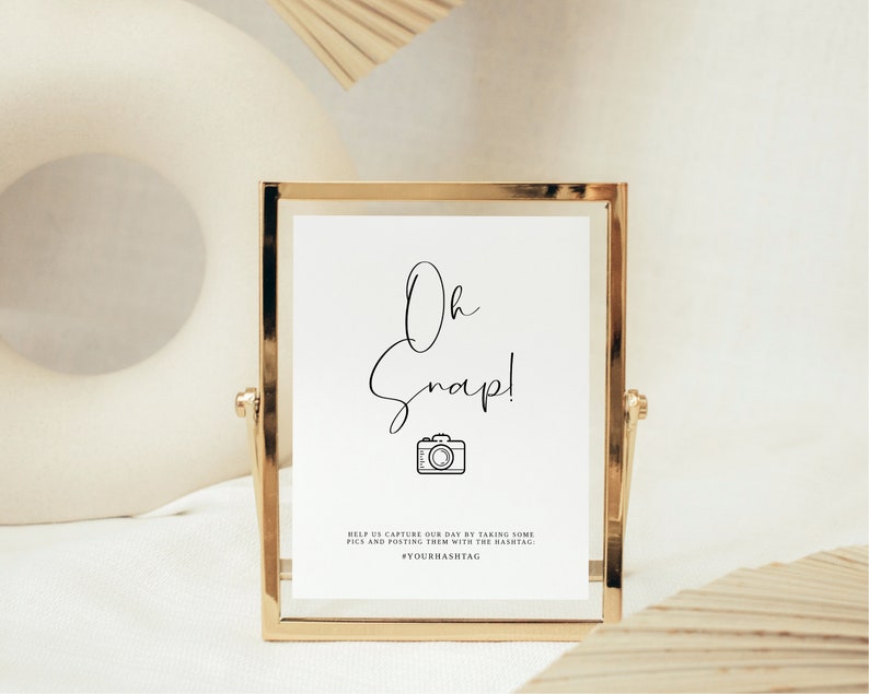 Oh Snap Wedding Photos Sign Template, Printable Wedding Hashtag Sign, Editable Hashtag Template, Instagram Sign, Modern Minimalist, AVA image 3