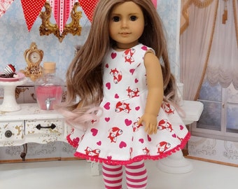 Valentine Fox - Sleeveless Valentine dress for American Girl doll with tights & shoes