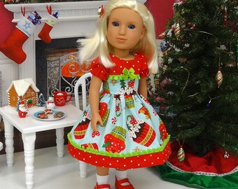 Cupcakes de Noël - Noël robe, chaussettes et chaussures pour Wellie Wisher poupée