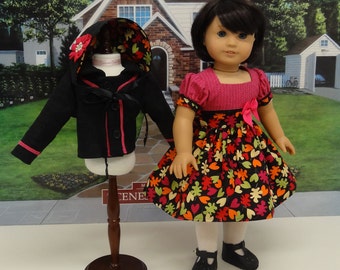 Falling Leaves - vintage dress, coat and hat for American Girl doll