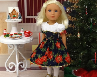 Midnight Poinsettia - Christmas dress, tights & shoes for Wellie Wisher doll