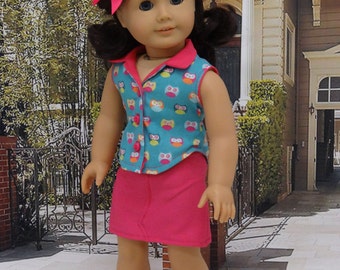 What a Hoot - Sleeveless blouse and mini skirt set for American Girl