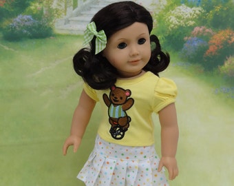 Circus Bear - pleated skirt with embroidered tshirt for American Girl doll