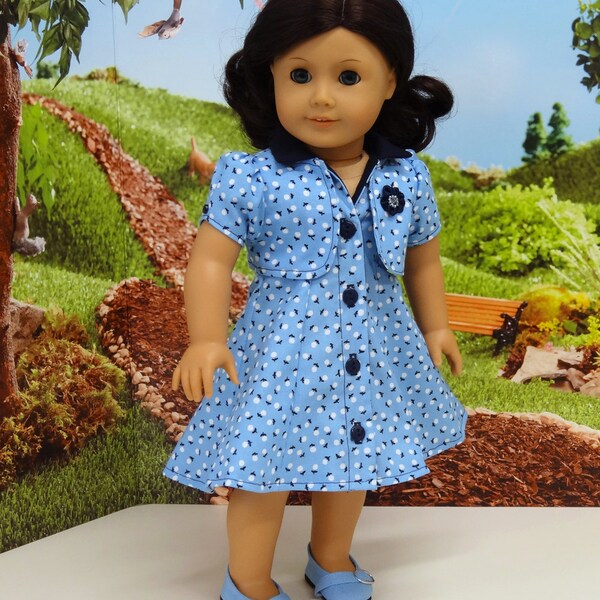 Blue Monday - Gored Sleeveless Dress and Jacket for American Girl doll