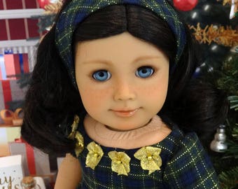 Holiday Plaid - vintage style dress for American Girl doll with shoes