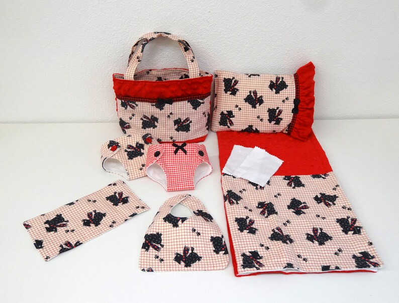 Plaid Scottie Dog Doll Diaper Bag and Diapers With Blanket Etsy