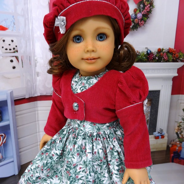RESERVED************  Frosted Berries - dress, jacket & beret for American Girl doll with shoes