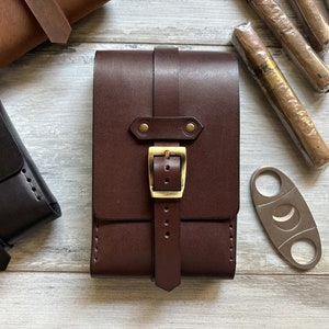 Portasigari in pelle marrone, accessori per sigari in pelle fatti a mano, portasigari da viaggio, borsa per sigari, regalo per uomo, strumenti per sigari, custodia per sigari
